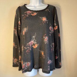 Jolt Floral Lace Back Swing Sweater Gray Sz S